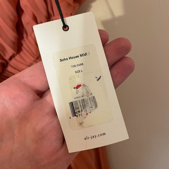 💃 Ali & Jay | Soho House Terra Cotta Pleated Halter Midi Dress Large NWT - Picture 8 of 10
